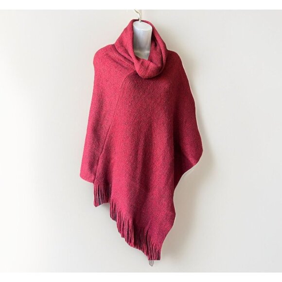 Chico’s Wild Poppy Cowl Neck Fringe Poncho Women's One Size Red Holiday Festive - Picture 3 of 9